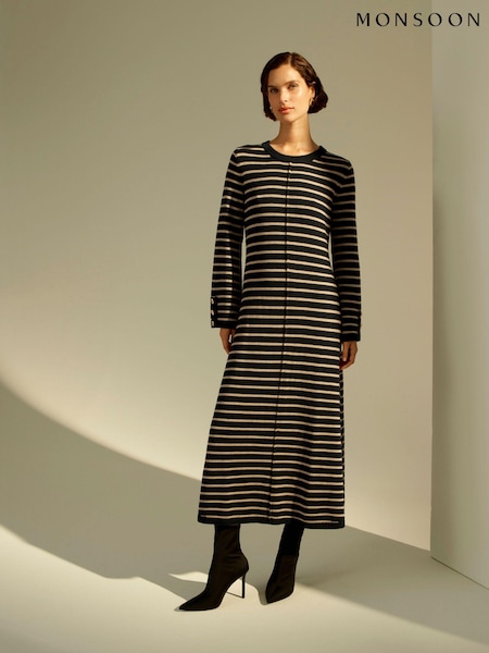 Monsoon Blue Shaw Stripe Midi Jumper Dress (AD8926) | €57