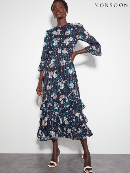 Monsoon Blue Drew Floral Burnout Midi Dress (AD8929) | €103