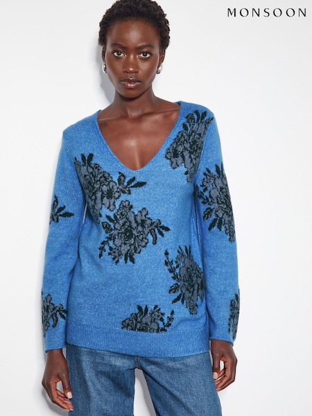 Monsoon Jess V-Neck Floral Jacquard Jumper (AD8931) | 54 €