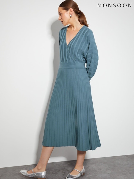 Monsoon Blue Wynn Knit Wrap Midi Dress (AD8935) | 294 QAR
