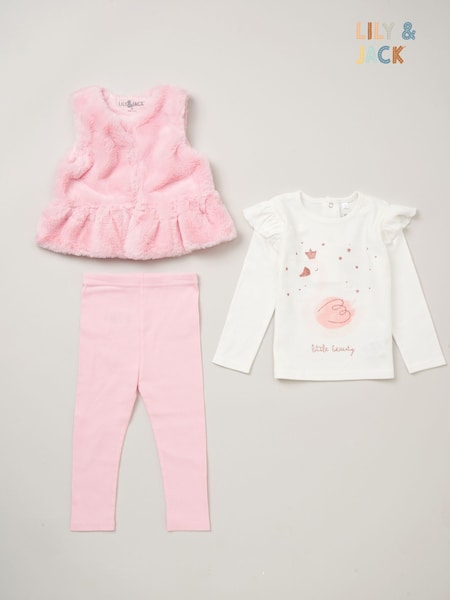 Lily & Jack Faux Fur Gilet 100% Cotton Top and Leggings Outfit Set (AD8954) | €40