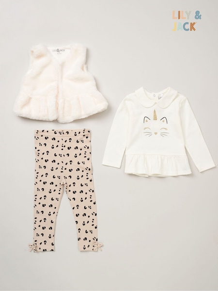 Lily & Jack Faux Fur Gilet 100% Cotton Top and Leggings Outfit Set (AD8955) | €40