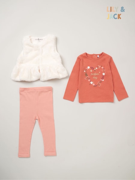 Portocaliu - Set de ținute Lily & Jack cu vestă din blană artificială, bluză 100% bumbac și colanți (AD8957) | 209 LEI
