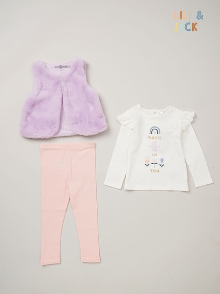 Lily & Jack Faux Fur Gilet 100% Cotton Top and Leggings Outfit Set (AD8959) | €40