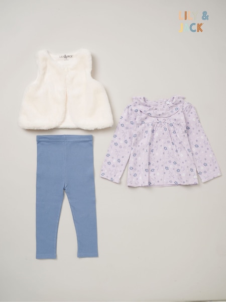 Lily & Jack Faux Fur Gilet 100% Cotton Top and Leggings Outfit Set (AD8962) | €40