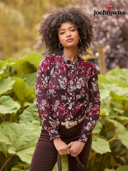 Joe Browns Ruffle Front Dark Floral Sheer Blouse with Cami (AD9006) | 229 LEI