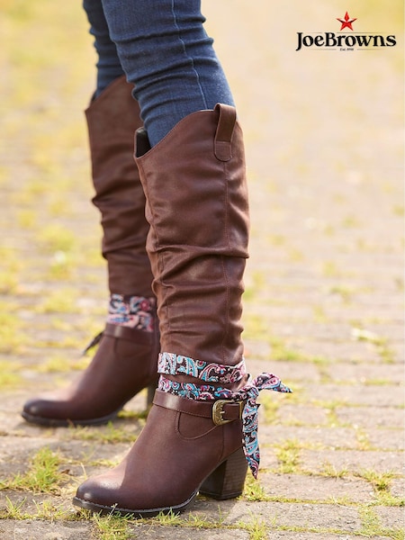 Joe Browns Brown Bandana Trim Knee High Long Boots (AD9016) | 198 QAR