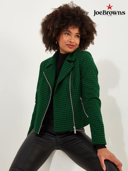 Joe Browns Green Dogtooth Cropped Biker Jacket (AD9027) | AED233