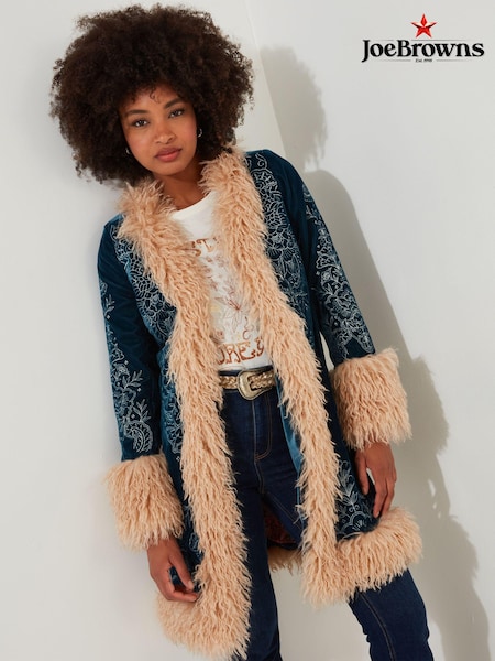 Joe Browns Boutique Boho Embroidered Shaggy Faux Fur Trim Coat (AD9035) | ‏393 د.إ.‏