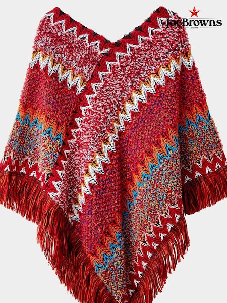 Joe Browns Red Bold Zig Zag Fringed Knitted Poncho (AD9041) | €30