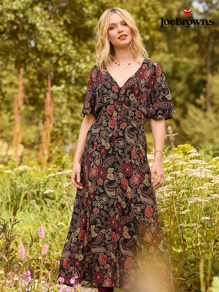 Joe Browns Brown Dark Autumn Floral Print Wide Sleeve Button Through Maxi Dress (AD9046) | €74