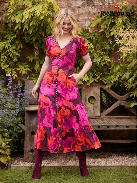 Joe Browns Bold Vintage Floral Print Puff Sleeve V-Neck Midi Dress (AD9054) | 50 €