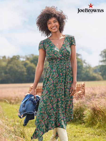 Joe Browns Green Bright Paisley Mock Wrap V-Neck Dip Hem Maxi Dress (AD9062) | 161 QAR
