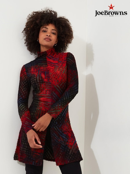 Joe Browns Red Burn Out Turtleneck Long Sleeve Jersey Tunic Top (AD9067) | 128 QAR