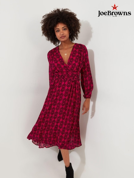 Joe Browns Pink Bold V-Neck Geometric Print Midi Dress (AD9079) | €44.50
