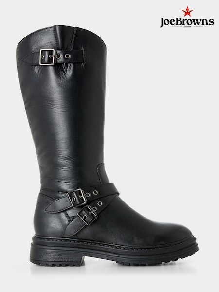Joe Browns Black Edgy Tall Leather Biker Boots (AD9081) | AED364