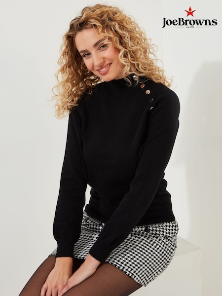 Black - Joe Browns Slim Fit Lightweight Knit Button Detail Funnel Neck Jumper (AD9087) | 188 LEI