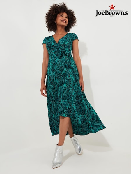 Joe Browns Green Paisley Print Tie Waist V-Neck High Low Maxi Dress (AD9111) | 143 QAR