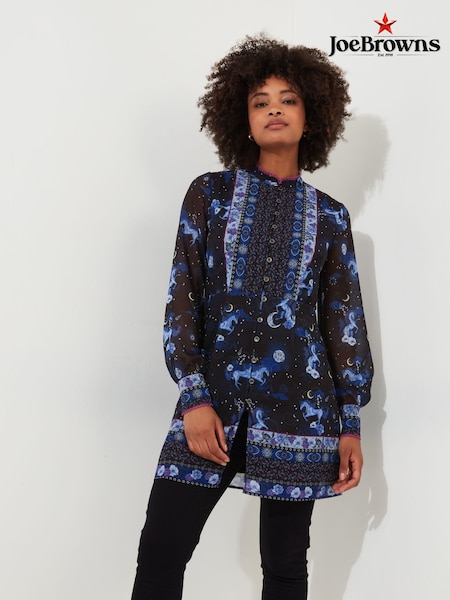 Joe Browns Blue Mini Mystical Sheer Sleeve Button Through Tunic Dress (AD9112) | €34