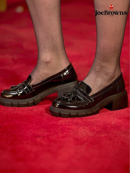 Joe Browns Black Tassel Trim Patent Chunky Loafers (AD9113) | AED131