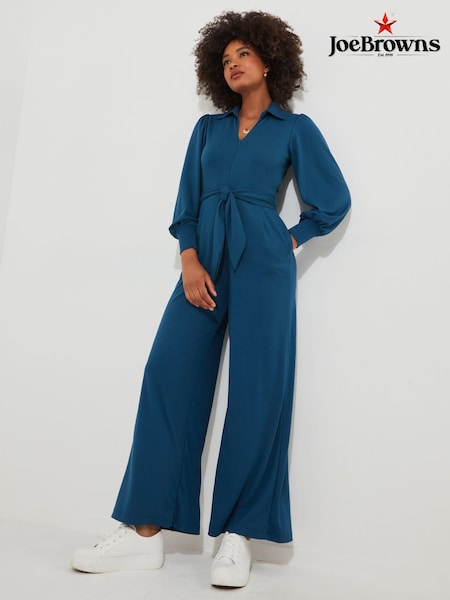 Joe Browns Blue Collared Zip Front Straight Leg Jersey Jumpsuit (AD9126) | 207 QAR