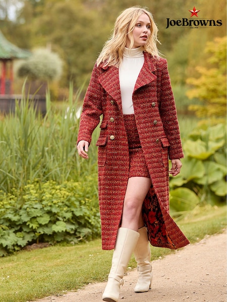 Joe Browns Orange Textured Tweed Double Breasted Maxi Coat (AD9140) | 334 QAR