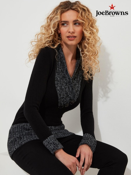 Joe Browns Black Cosy Shawl Neck Button Detail Jumper (AD9160) | AED131