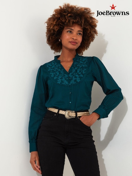 Joe Browns Vintage Embroidered Yoke Collarless Long Sleeve 100% Cotton Blouse (AD9181) | €36