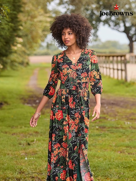 Joe Browns Black/Orange Floral Print Lace Back Maxi Dress (AD9206) | €53