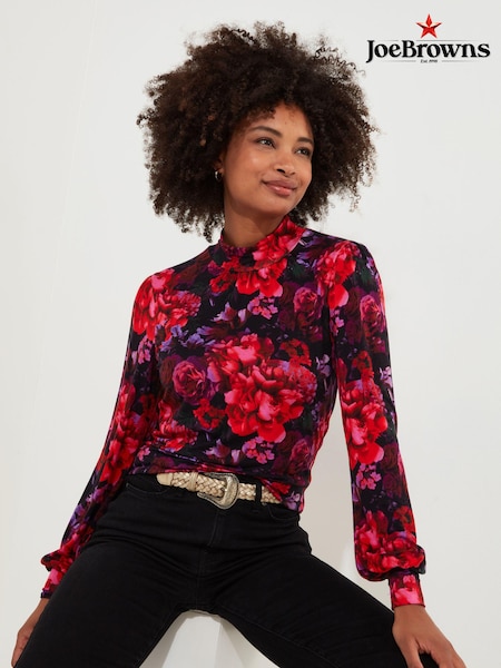 Joe Browns Floral Print Funnel Neck Balloon Sleeve Jersey Top (AD9208) | 188 LEI