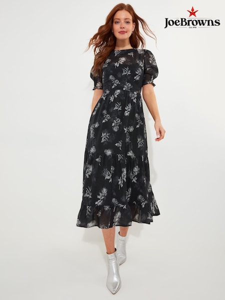 Joe Browns Floral Print Puff Sleeve Sheer Midi Dress with Cami (AD9210) | 242 LEI