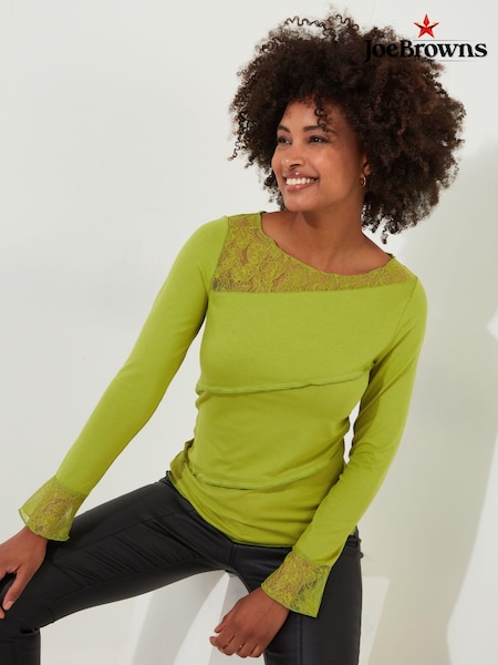 Joe Browns Green Retro Lace Insert Flared Sleeve Top (AD9212) | €30