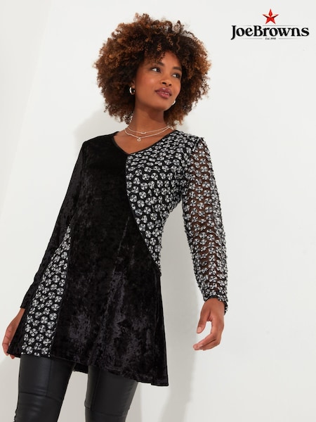 Joe Browns Black Velour and Mesh Textured Jersey Tunic Dress (AD9237) | €46