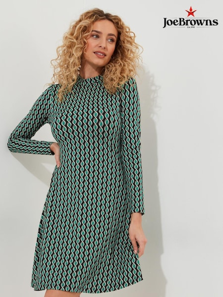 Joe Browns Green Geometric Print High Neck Jersey Mini Dress (AD9239) | €33