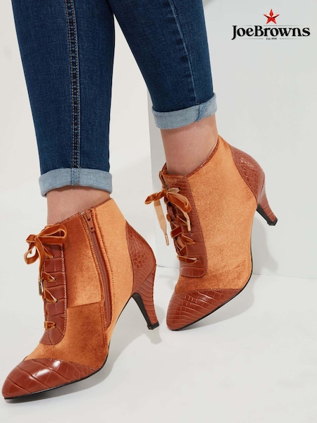 Joe Browns Brown Velvet PU Croc Heeled Ankle Boots (AD9257) | AED189