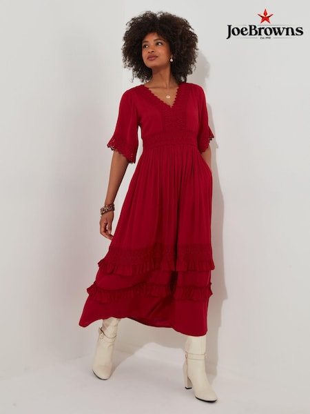 Joe Browns Red Flattering Boho Lace High Low Hem Dress (AD9273) | €64