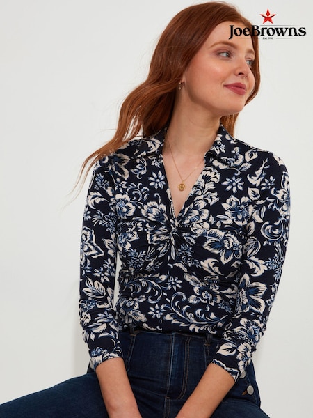 Joe Browns Blue Floral Twist Front Collared Jersey Top (AD9283) | AED151