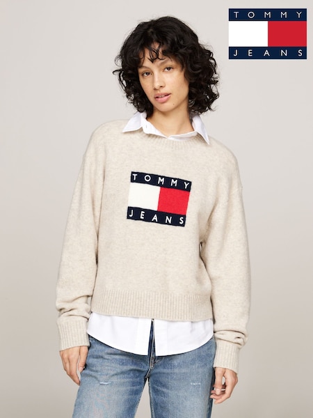 Tommy Jeans Cream Melange Flag Sweater (AD9407) | €65