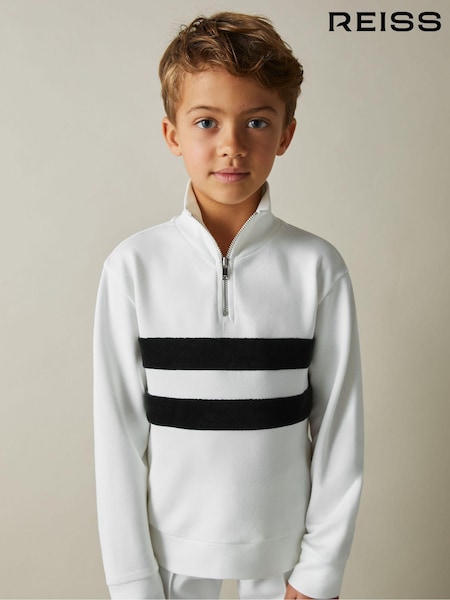 Reiss White/Emerald Green Montane 9-13 yrs Interlock Velour-Stripe Half-Zip Sweatshirt (AD9429) | €55