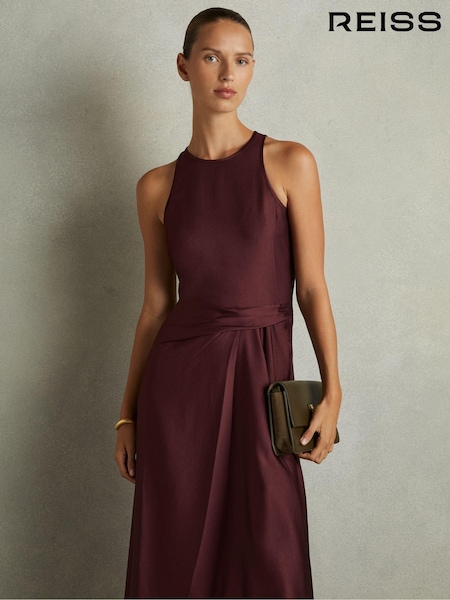 Burgundia - Reiss Micah Satin Drape Tuck Midi Dress (AD9437) | €249