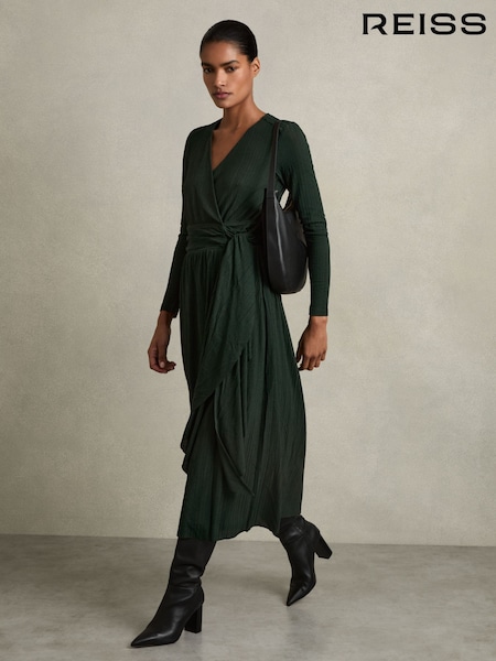 Зеленый - Reiss Madeline Jersey Wrap-Tie Midi Dress (AD9452) | €225