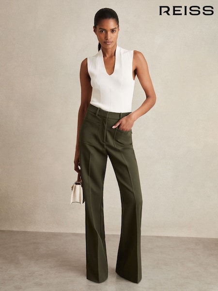 Vihreä - Reiss Priya Twill High Rise Flared Housut (AD9455) | €236