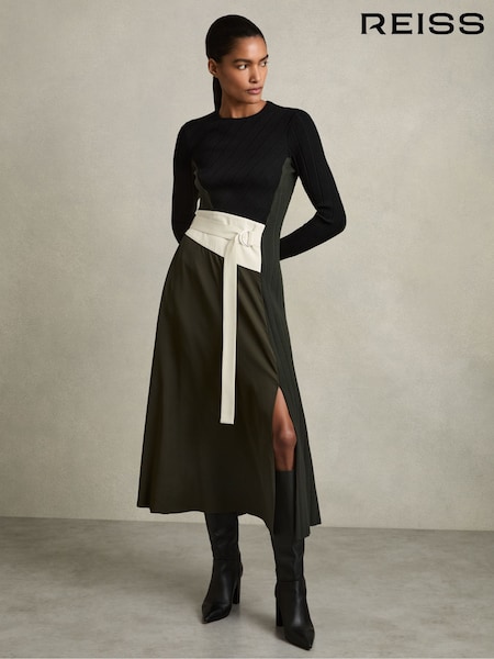 Reiss Emilina Rib-Knit Panelled Belted Midi Dress (AD9456) | 2,459 LEI