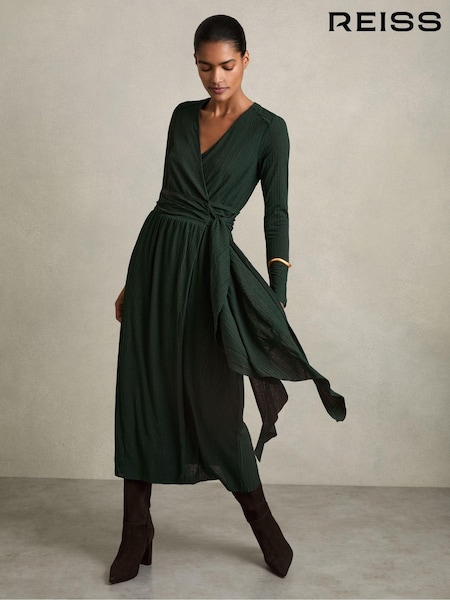Зеленый - Reiss Madeline Jersey Wrap-Tie Midi Dress (AD9458) | €225