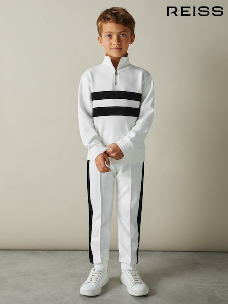 Reiss White/Emerald Green Montane 4-9 yrs Interlock Velour-Stripe Half-Zip Sweatshirt (AD9459) | AED274