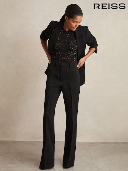 Musta - Reiss Priya Twill High Rise Flared Housut (AD9462) | €236