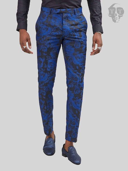 Twisted Tailor Blue Ersat Skinny Fit Floral Tuxedo Trousers (AD9477) | €44.50