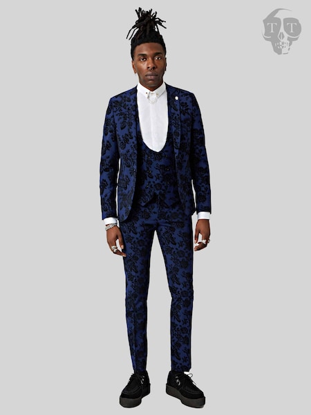 Azul - Regular - Twisted Tailor Jackalope Skinny Fit Floral Flocked Jacket (AD9478) | 212 €