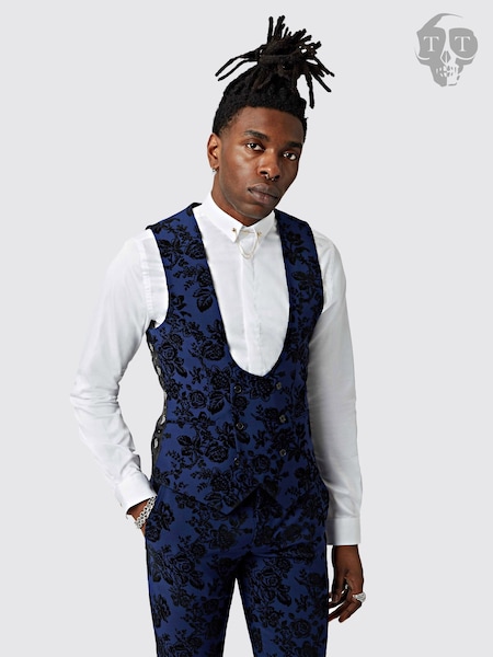 Twisted Tailor Jackalope Waistcoat With Floral Flocking (AD9484) | 338 LEI