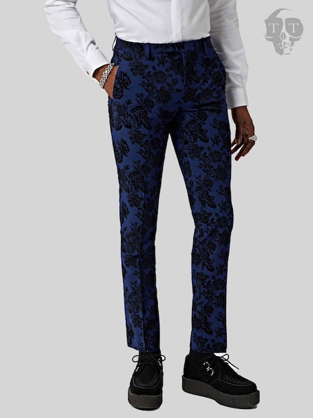 Twisted Tailor Blue Jackalope Suit Trousers With Floral Flocking (AD9491) | €98